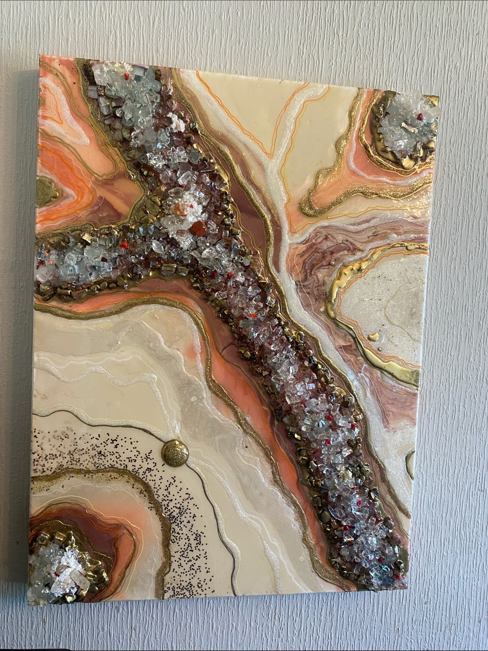Abstract Geode Resin Wall Art in Peach and Cream
